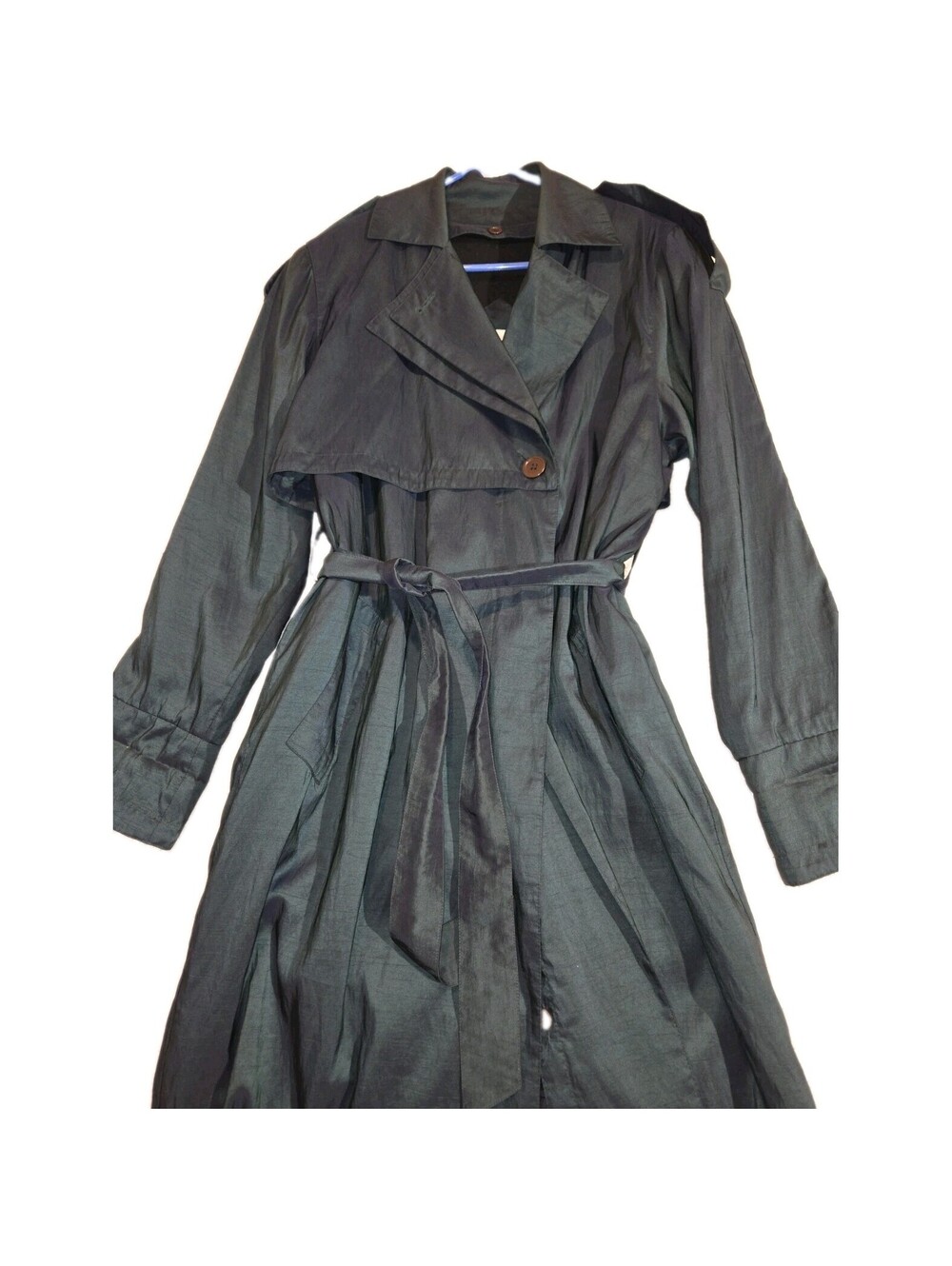 worthington trench coat Vtg Irridescent Emerald Green Sz 6 Wool Lined Belted 90